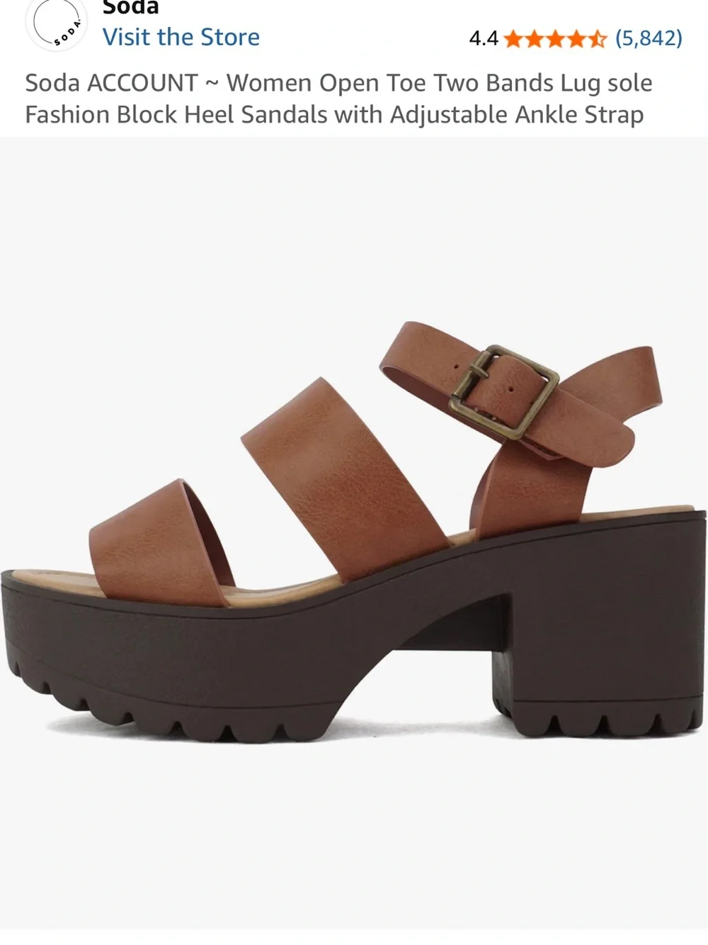Soda Brown Two-Band Lug Platform Sandals with Adjustable Ankle Strap NWOT